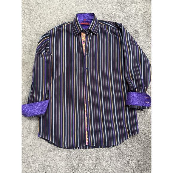 Luchiano Visconti Men's Long Sleeve Medium Striped Flip Cuff Button Up Shirt - Picture 1 of 8